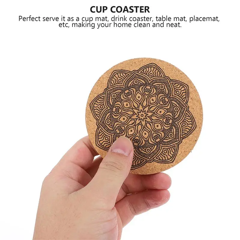 

12pcs Creative Nordic Mandala Design Round Shape Wooden Coasters With Rack Nordic Mandala Round Cork Coaster