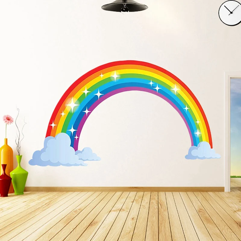 Большой радужный узор блестящая настенная наклейка украшение для дома детской