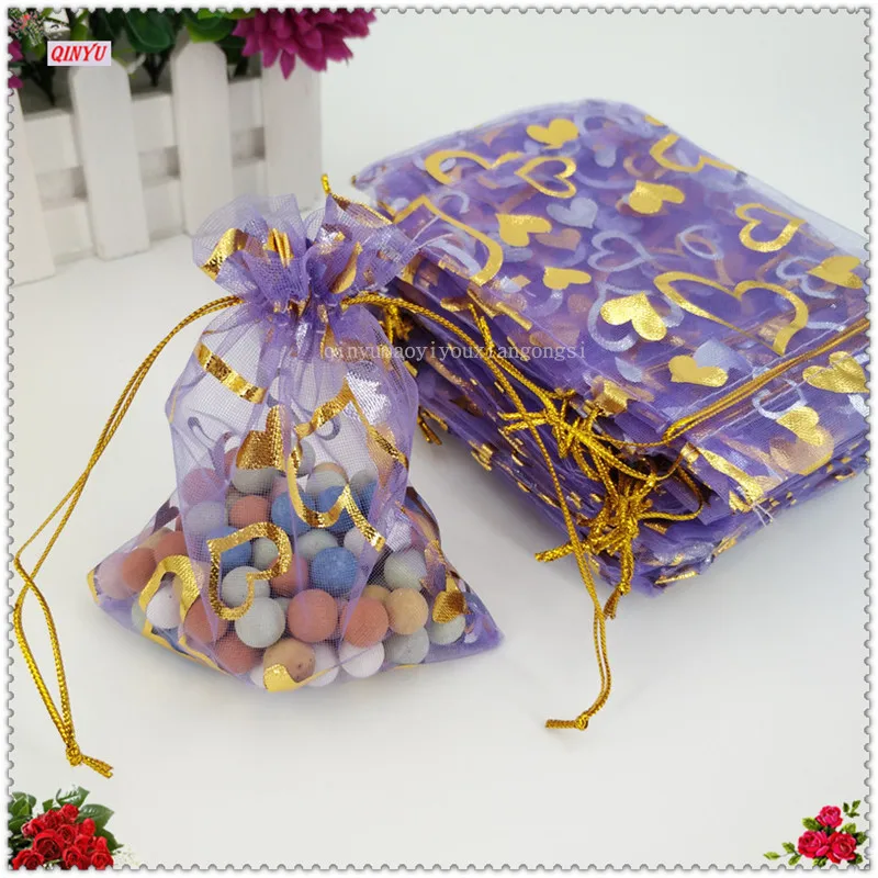 Золотое любовное сердце вуаль розовая свадебная сумочка из органзы Подарочные