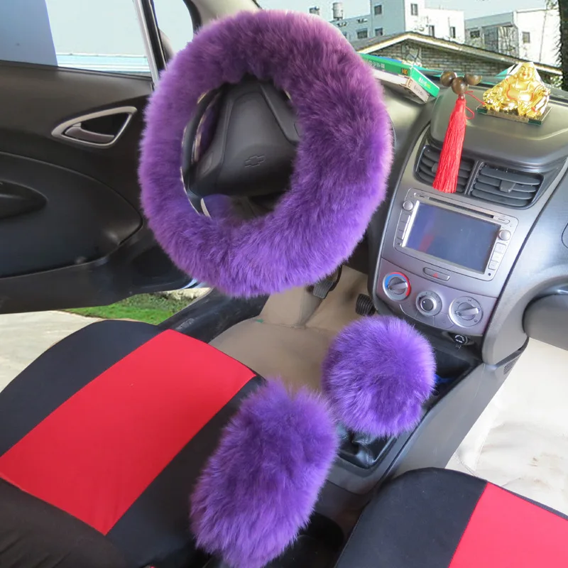 

Wool Steering Wheel Cover Gear Cover Handbrake Cover Cover Car Accessories Three-piece Multicolor