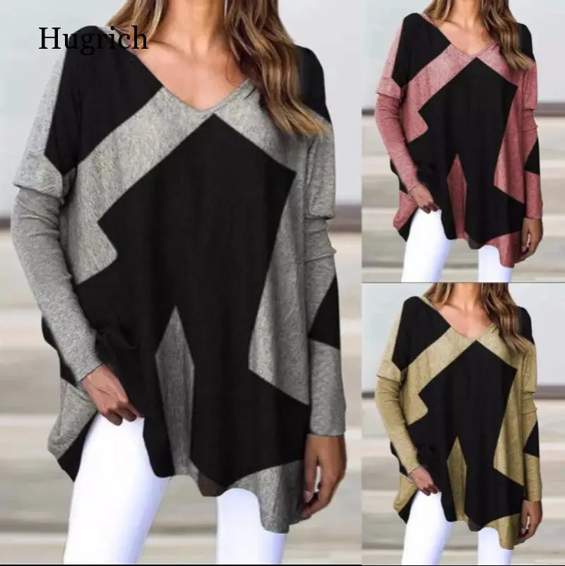

Women Striped Long Sleeve Printed T-shirt Fashion V Neck Streetwear Casual Plus Size Spring Autumn Top