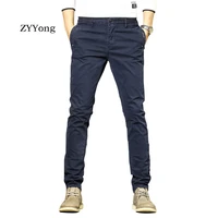 2020 new mens casual cargo pants cotton elastic flexible simple fashion overalls comfortable slim khaki dark blue trousers
