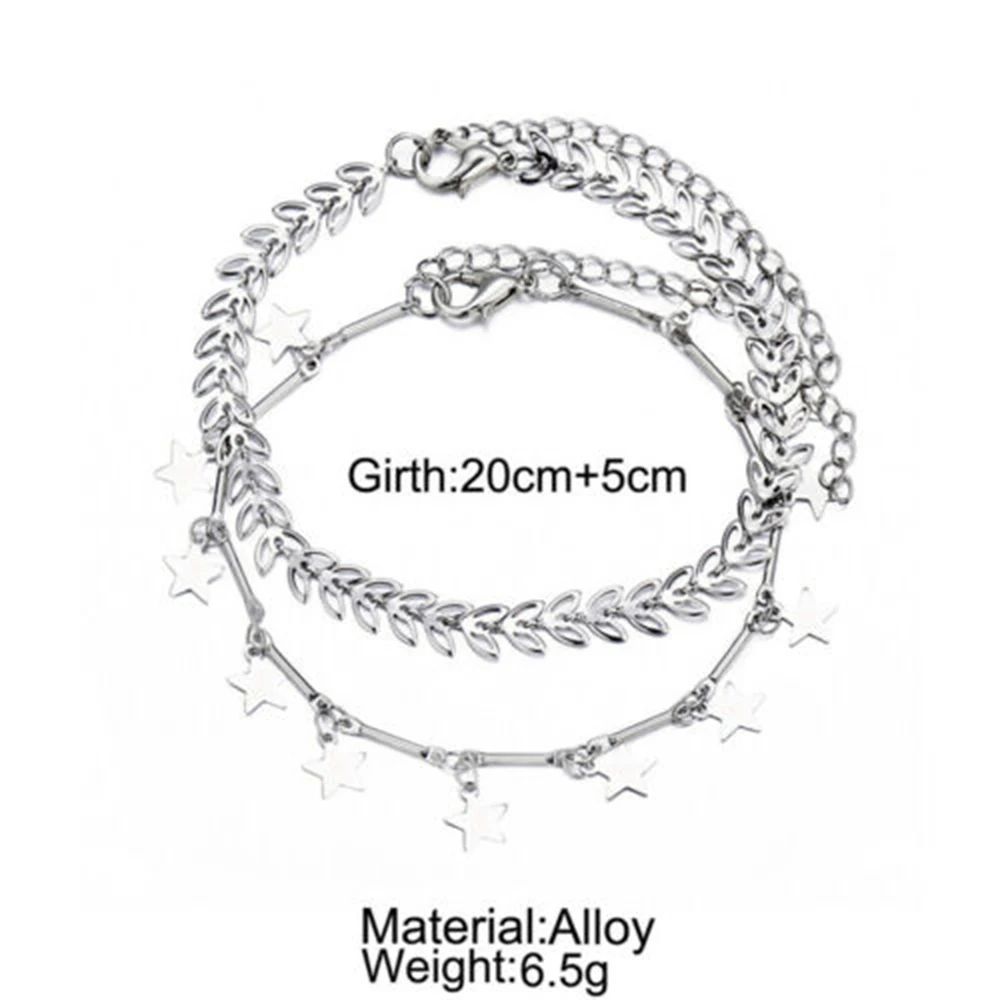 Модный ножной браслет с листьями набор из двух предметов богемный со звездами