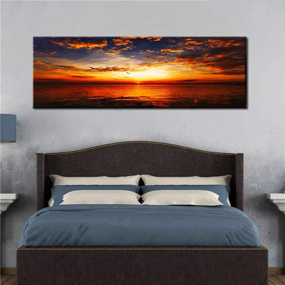 

Sunsets Natural Sea Beach Landscape Posters and Prints Canvas Painting Panorama Scandinavian Wall Art Picture for Living Room