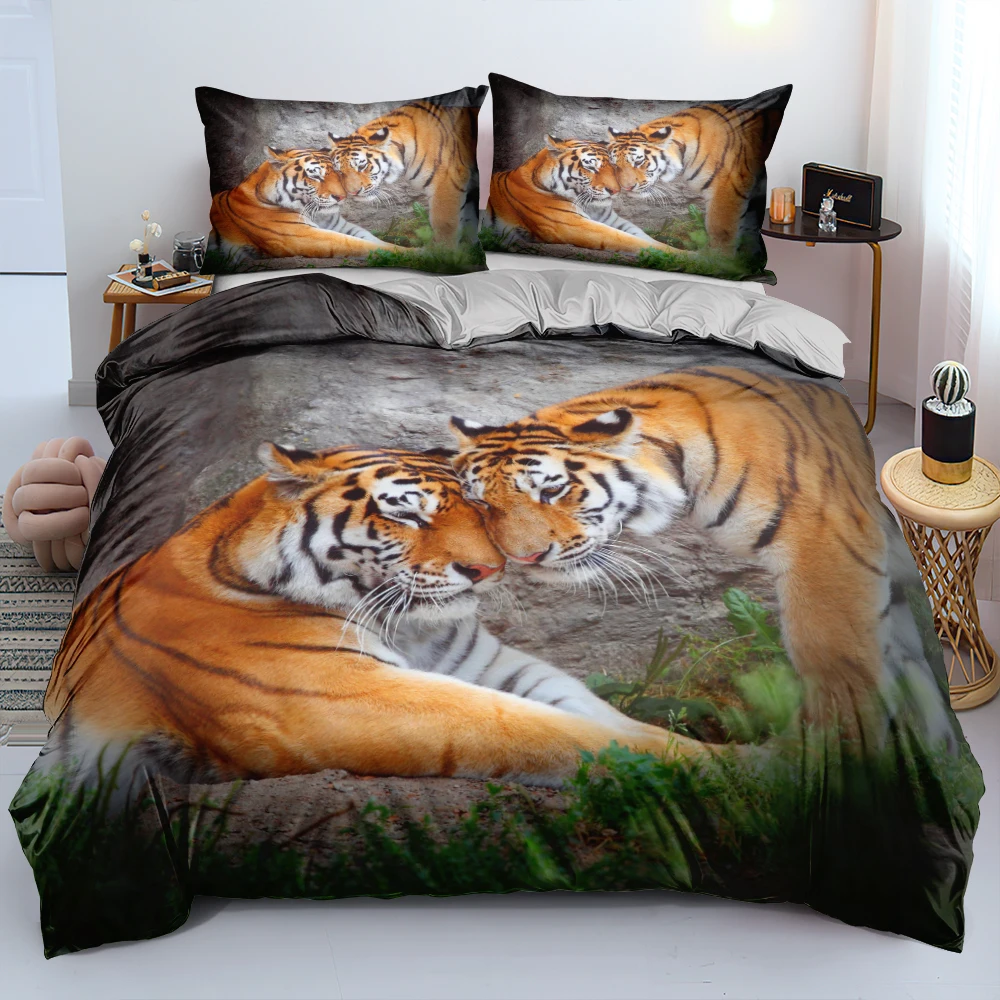 

Комплект постельного белья с 3D изображением животных, пододеяльник и наволочка с двумя тиграми, одинарный, двуспальный, Королевский размер,...