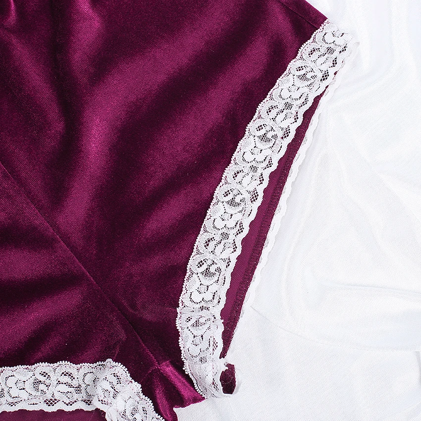 Suphis бордовые кружевные шорты пижамный комплект тонкая высокая талия женская