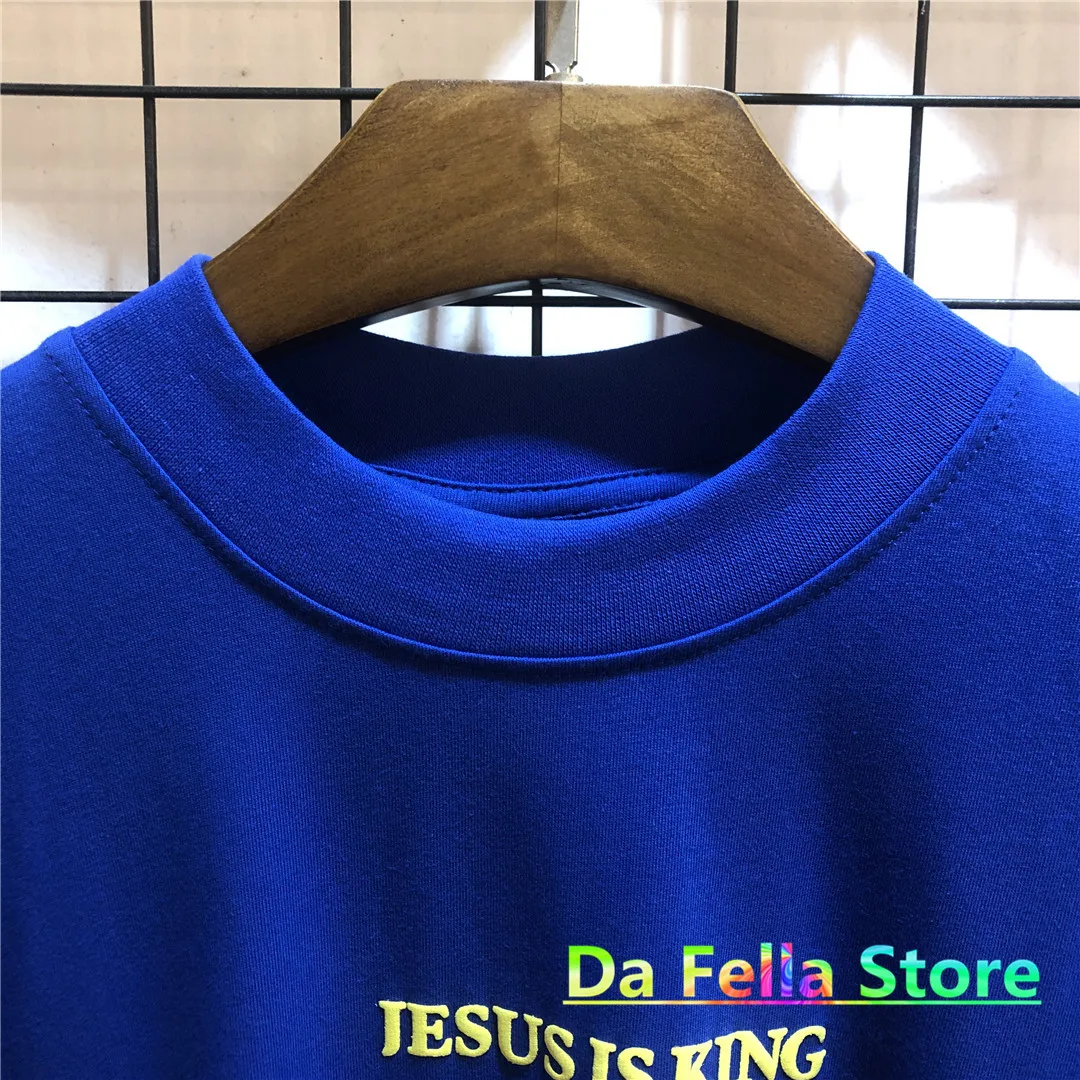 И надписью JESUS IS футболка kING мужские женские туфли синего цвета в стиле Канье
