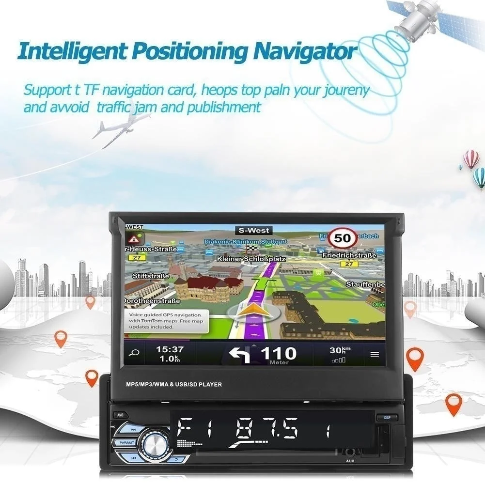 1 DIN стерео радио MP4 gps навигация двойной экран HD 7 дюймов выдвижной сенсорный монитор Bluetooth SD USB зарядное устройство