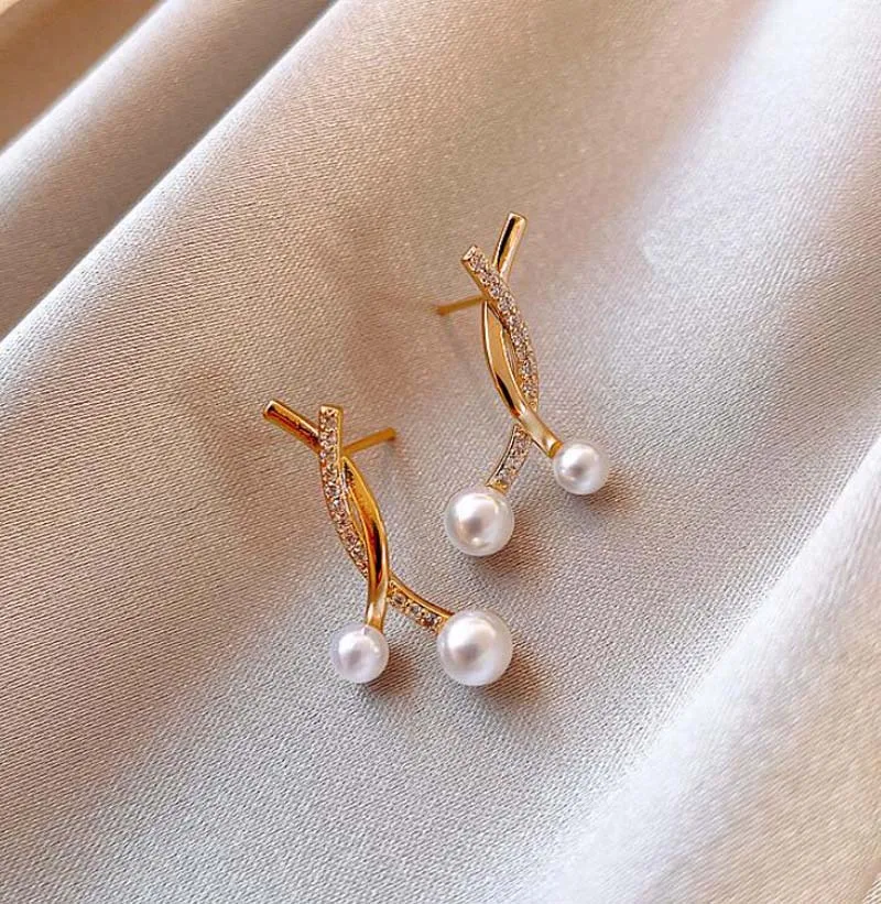 Imitation Pearl Gold Flash Earrings For Women Net Red Silver Color Stud Simple Party Gift Female Jewelry | Украшения и аксессуары