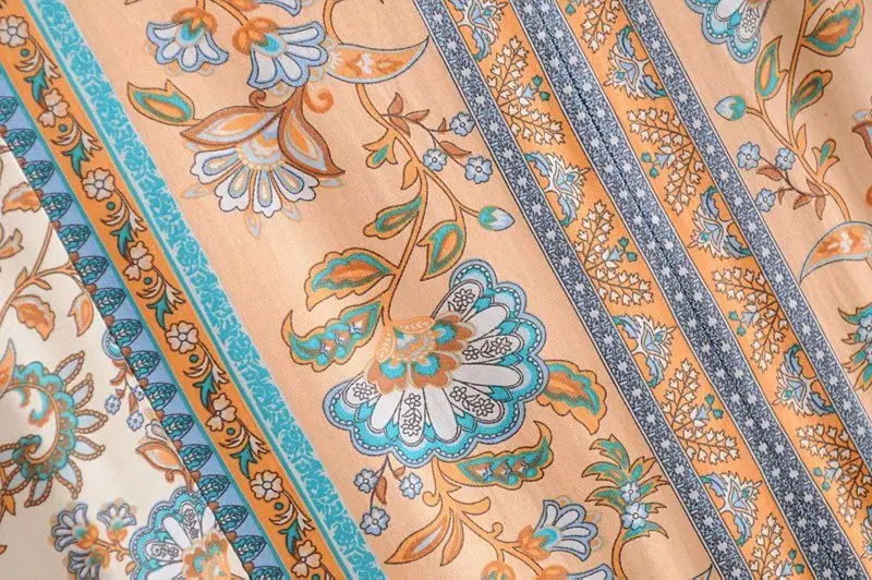 Boho Chic Женские топы, винтажные свободные блузки с цветочным принтом, женские пляжные рубашки с круглым вырезом и длинным рукавом, Blusas Mujer