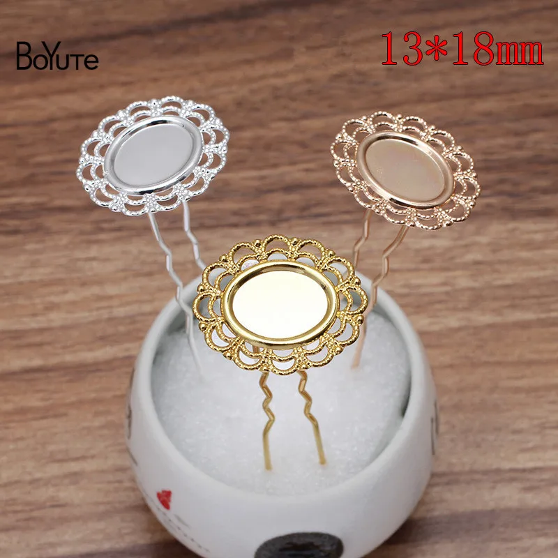 

BoYuTe (10 Pieces/Lot) Fit 13*18MM Oval Cabochon Blank Hair Fork Accessories Diy Handmade Vintage Jewelry Materials