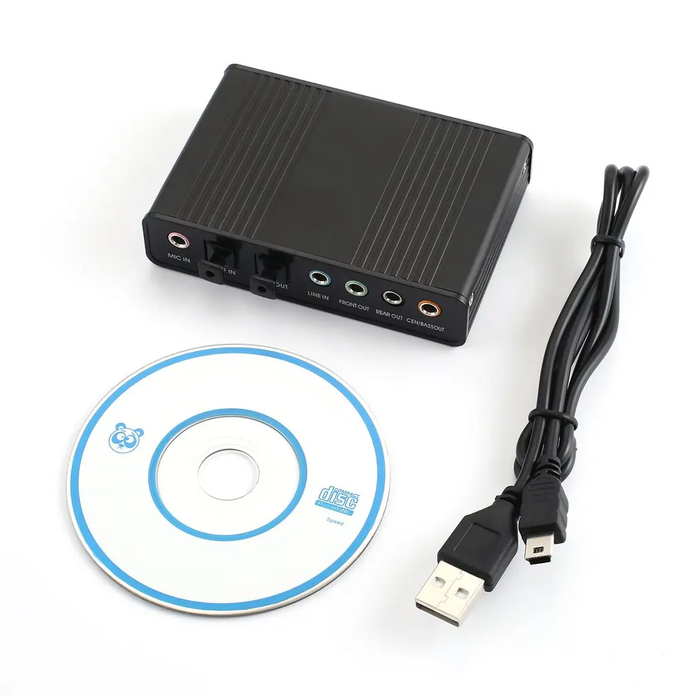 

USB 6 Channel 5.1 / 7.1 Surround External Sound Card PC Laptop Desktop Tablet Audio Optical Adapter Card Stock Fiber SPDIF Black