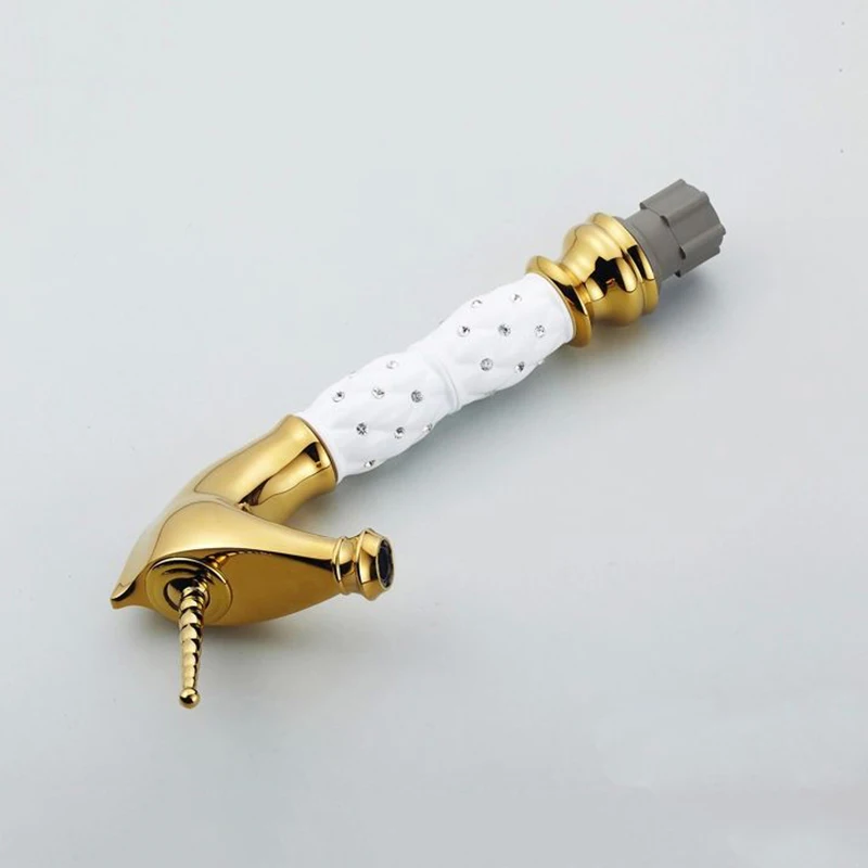 

Basin Faucets Horse Head Solid Brass Bathroom Sink Taps Crystal Glass Decorative Deck Mounted Hot and Cold Washbasin Tap HJ-819K