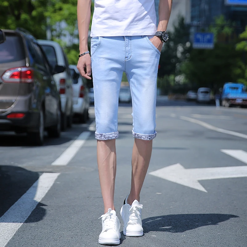 Мужские джинсовые шорты из джинсовой ткани прямые с эффектом потертости