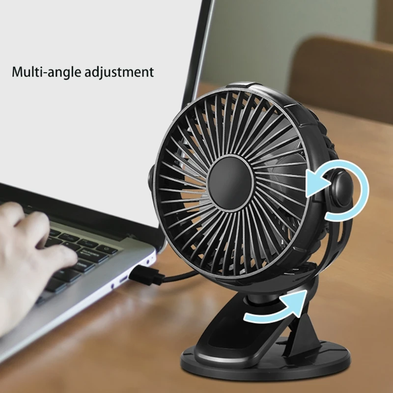 

USB Desk Fan 360 Rotation Powered Stroller Fan Personal Quiet Electric Fan for Library Bedroom Camping