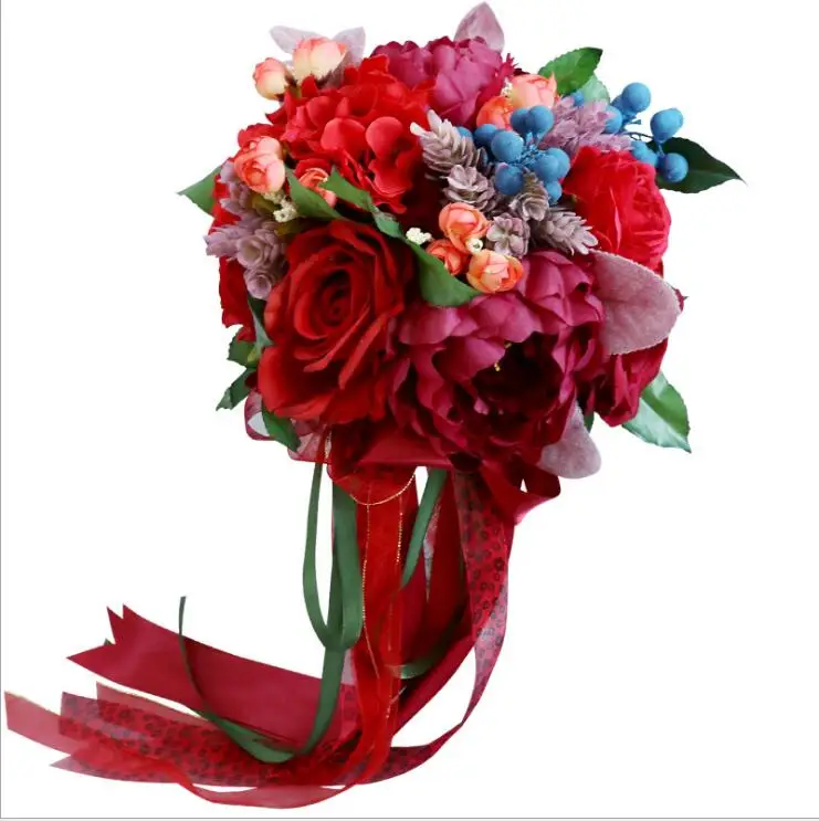 

Wedding Bouquet Artificial Flower Bridal Bridesmaid Flower Rose Bouquet Crystal Bridal Bouquets SPH76