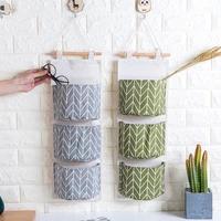 3 pockets hanging storage bag wall mounted wardrobe sundries hanging bag container fabric cotton pouch organizer cloth organizer