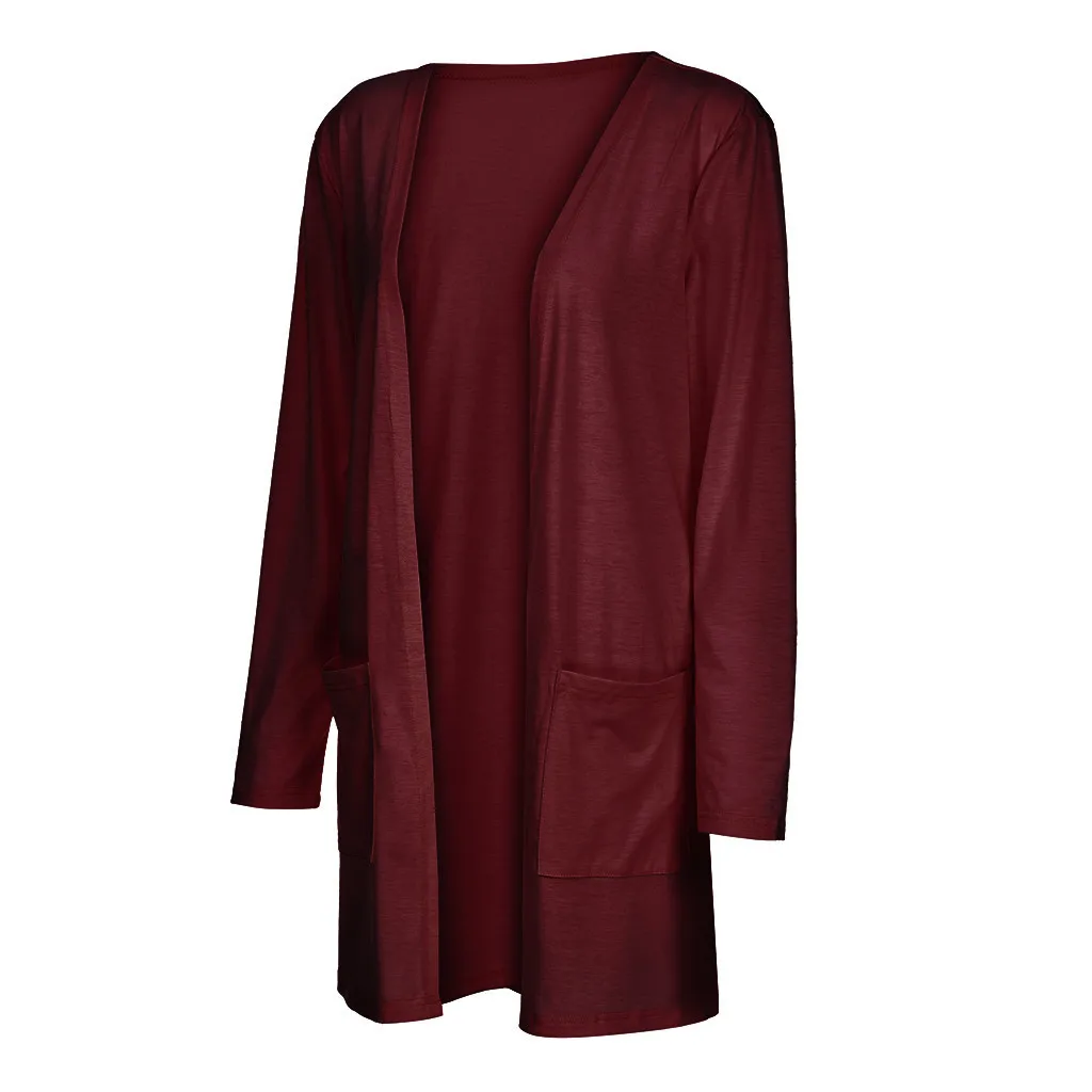 Женский вязаный кардиган, пальто осень зима, Женский однотонный кардиган с v-образным вырезом, пальто с длинным рукавом, верхняя одежда с карманами, женские топы