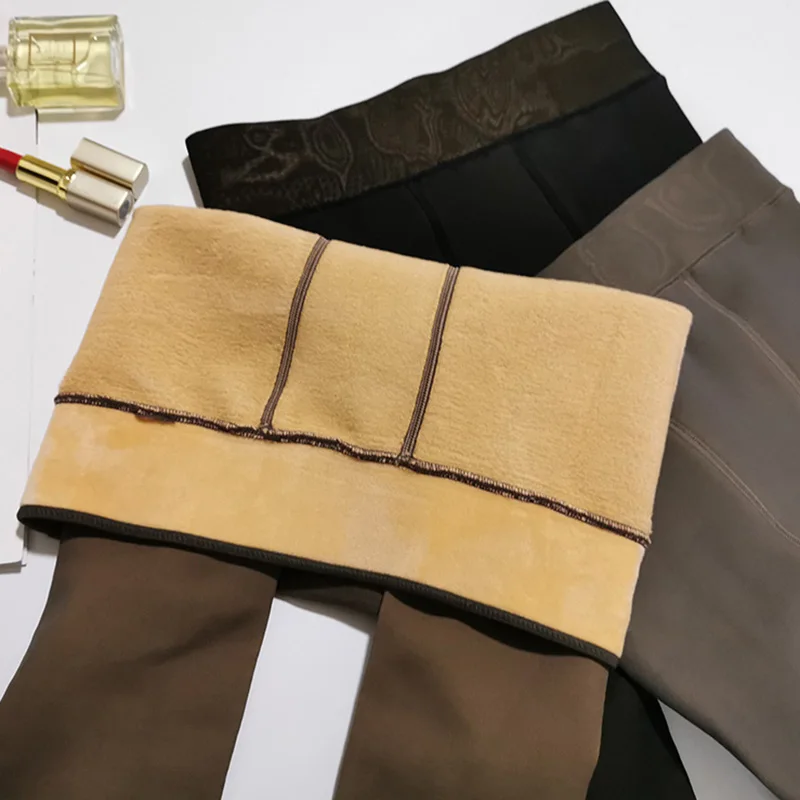 Поддельные полупрозрачные теплые флисовые мягкие леггинсы толстые эластичные