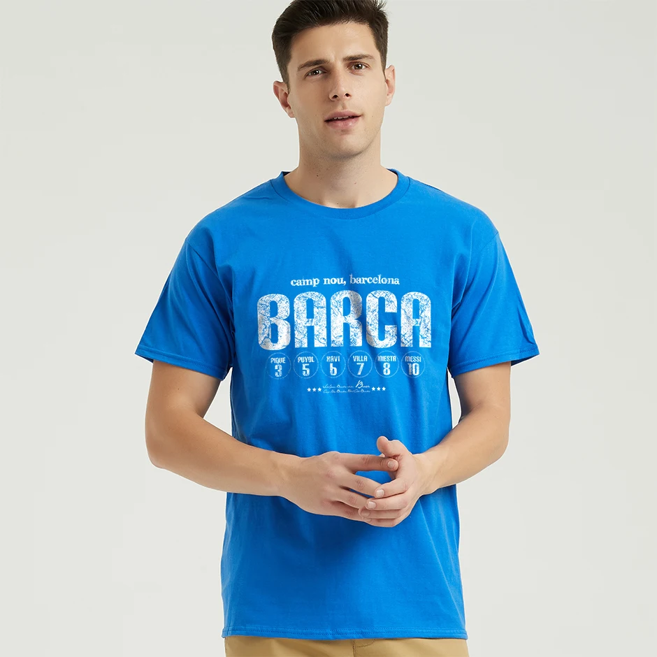 Футболка с графическим принтом Barca FC, повседневная мужская футболка, pique puyol xavi вилла iniesta messi, член команды, футболка - Цвет: Синий