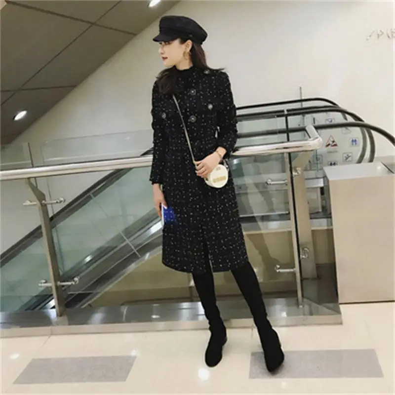 Модное шерстяное пальто для женщин женские Повседневное длинные твидовое новая