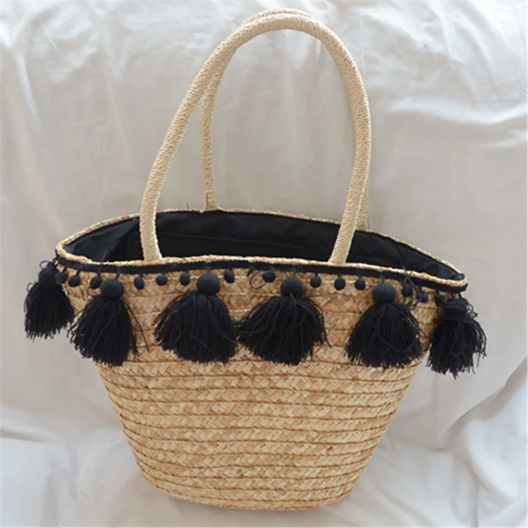 

2021 Fashion New Tassel Handbag High Capacity High Quality Straw Bag Women Beach Woven Bag Tote Fringed Beach Woven Shoulder Bag
