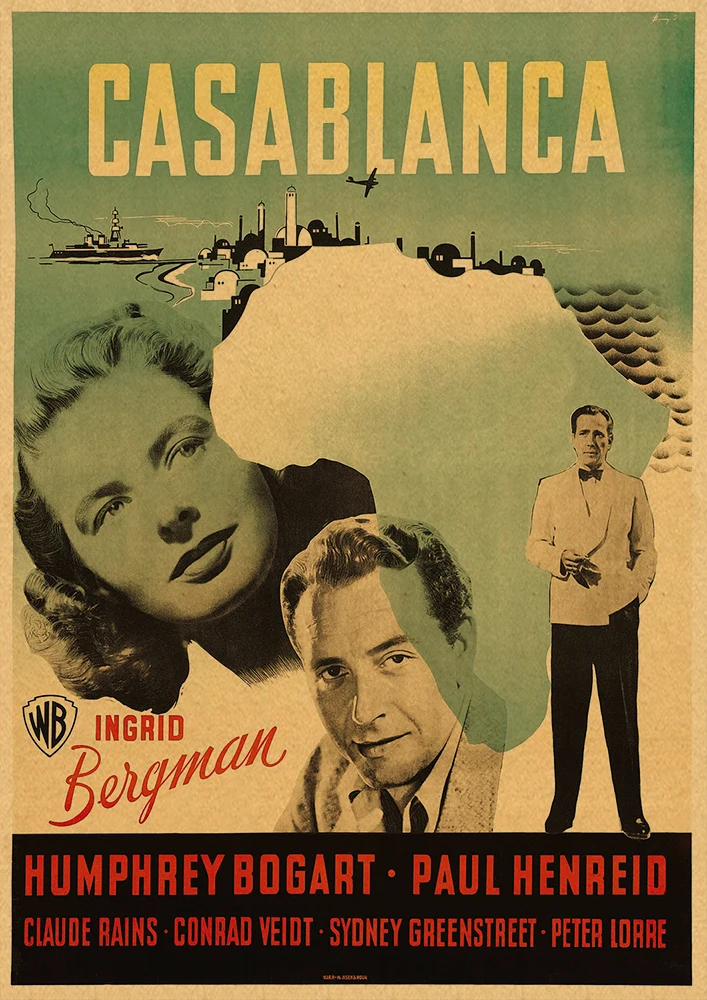 Casablanca Movie Poster, декоративная наклейка, плакат из крафт-бумаги, наклейка на стену, винтажная Наклейка на стену, настенный стикер по фильму - Цвет: 19
