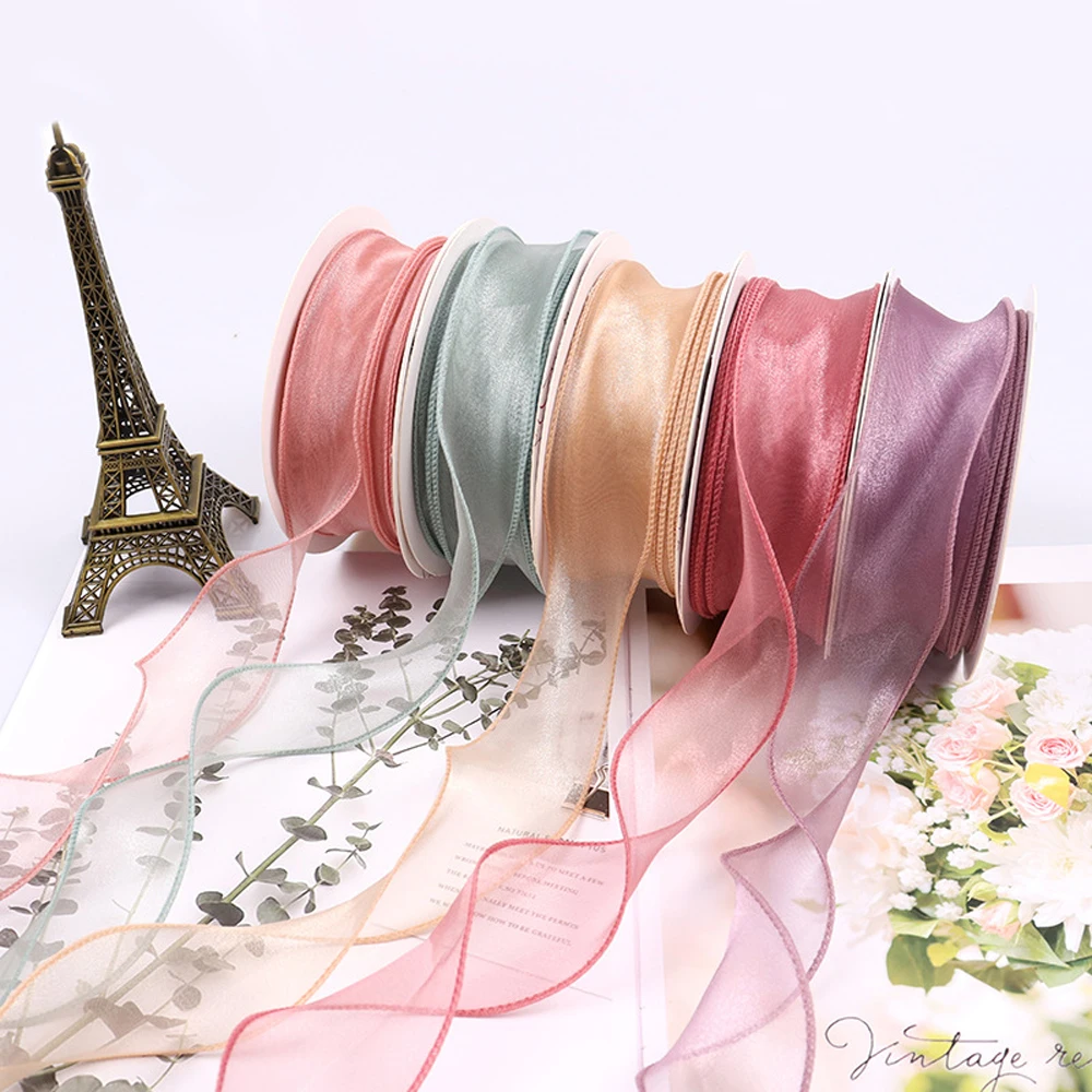 

10 meters / roll 40mm width Wave Silk Organza ribbon Bow material for hair ornament gift wrapping decoration lace ribbons