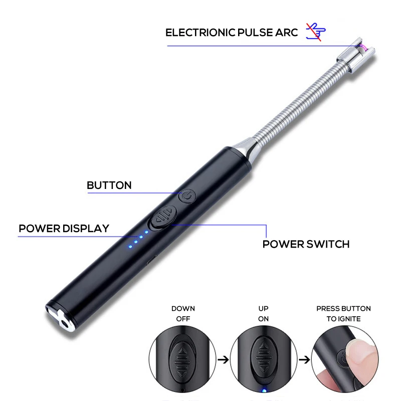 Electronic Candle Lighter USB Rechargeable Windproof Arc with Power Display for Kitchen Stove BBQ Camping | Дом и сад