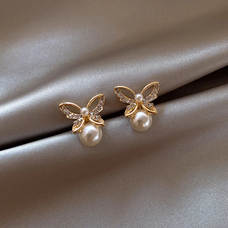 

Butterfly Stud Earrings Fashion Jewelry 2020 New Pearl Small Gold Ear rings for Women Female Korean Trendy Elegant Luxury Design