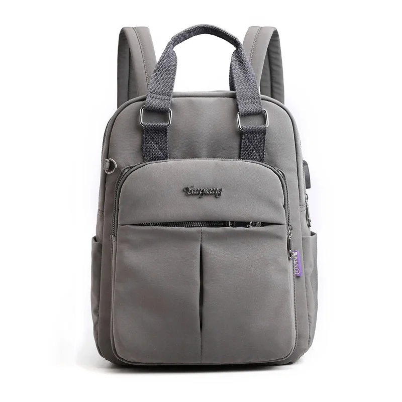Gray backpack Вместительные женские рюкзаки от известного бренда с USB, одноцветные школьные сумки для подростков, модные женские рюкзаки с несколькими карманами - Цвет: Gray backpack