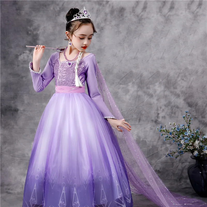 

Halloween Children's Ice And Ice Edge 2 Princess Aisha Dress Anna Queen Pompo Skirt Purple Christmas Costume Birthday Gift Dress