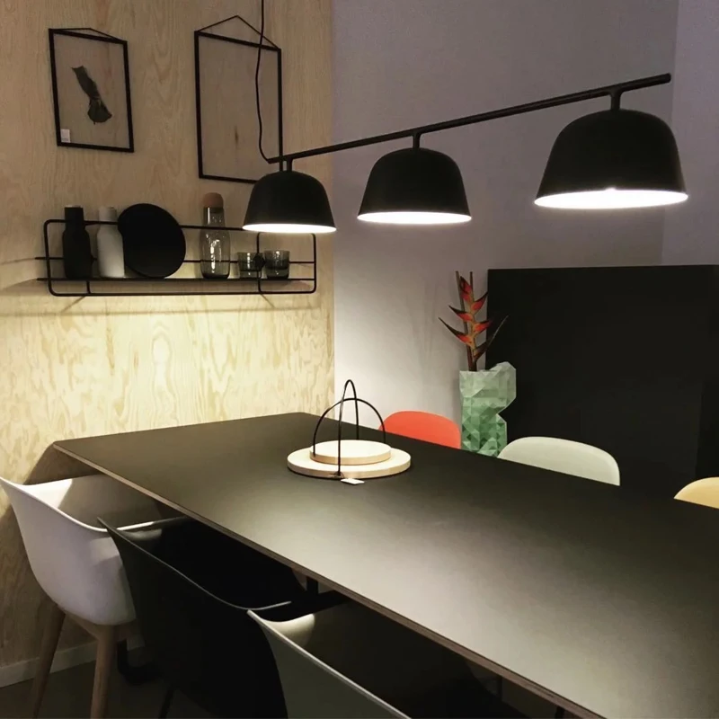 저렴한 MUUTO Ambit 레일 램프 블랙/화이트/그레이 3 라이트 120cm 다이닝 룸 펜던트 라이트 롱 다이닝 테이블 매달려 램프 홈 바 램프 E27