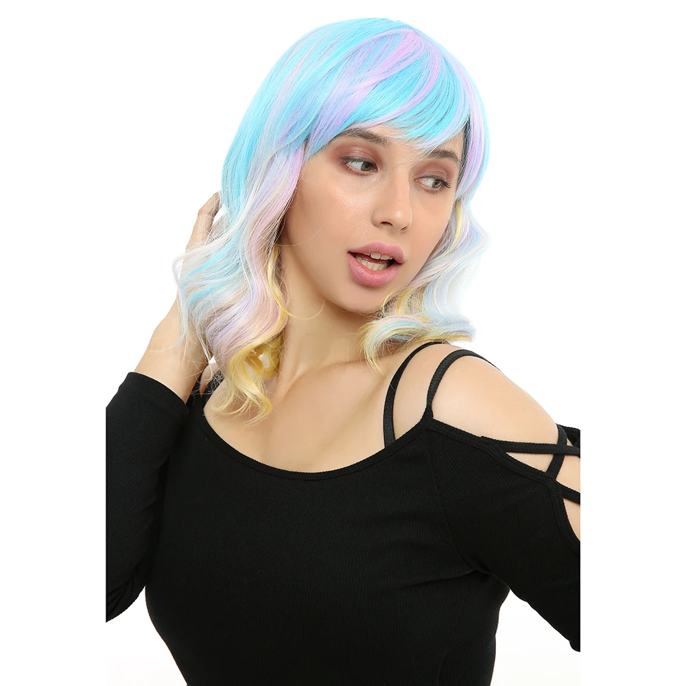 Причудливые W 12 дюймов Короткие Свободные волны парики синтетический парик для