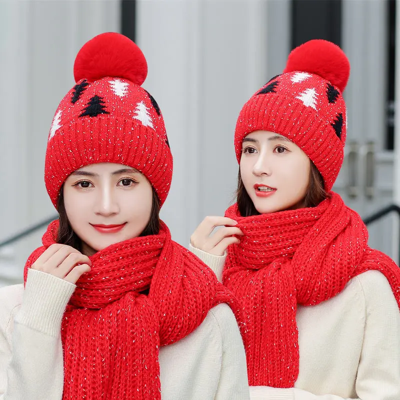 Женская трикотажная шапка бини с помпоном красная|Женские шарфы| |