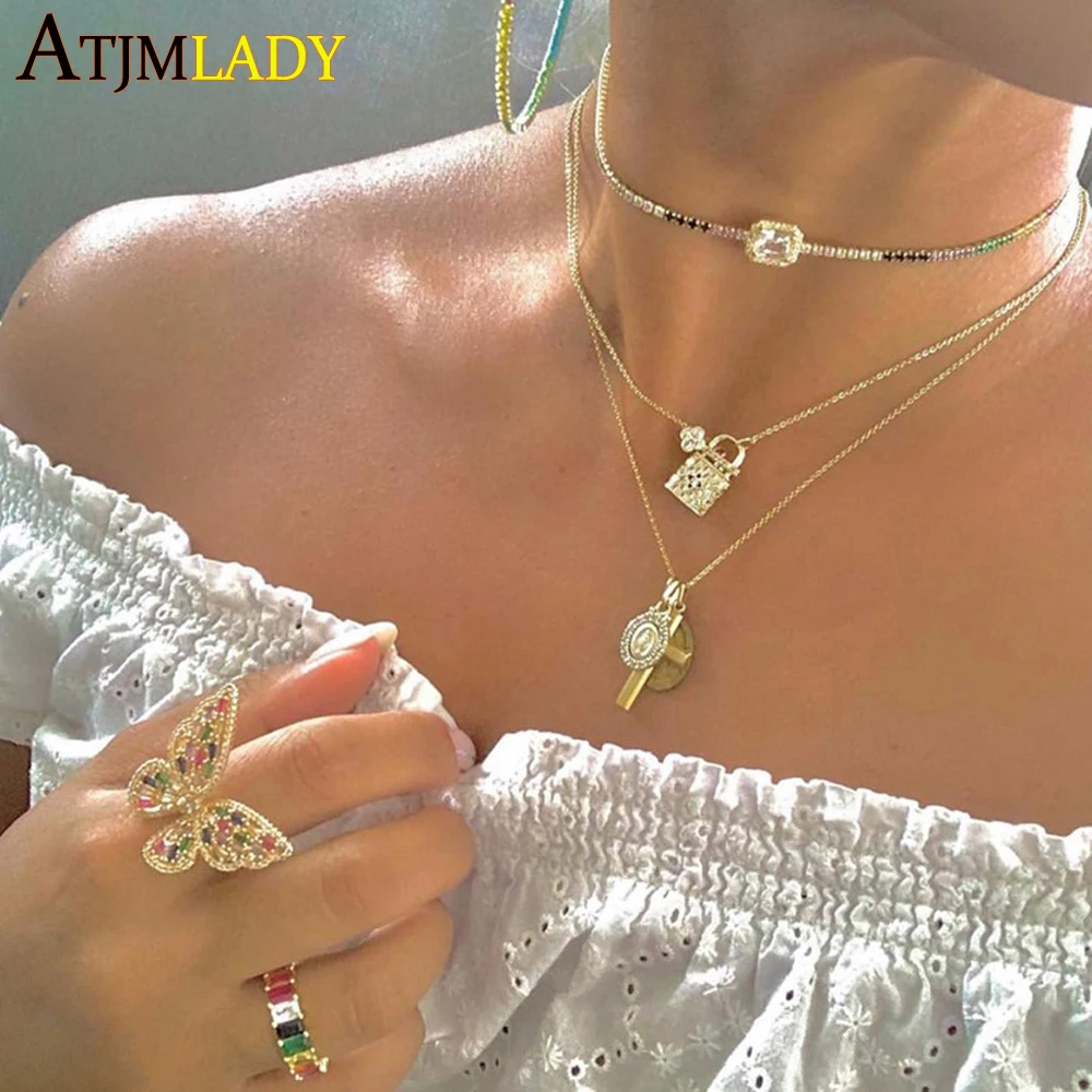 Женский комплект из колье и серёг с фианитом|Ювелирные наборы| |