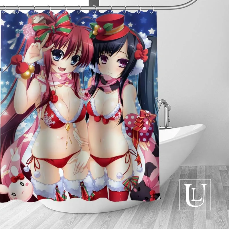 

100% Polyester Fabric Custom Anime Girl Christmas Shower Curtain Modern Bathroom Curtain Waterproof With Hook Bath Curtain