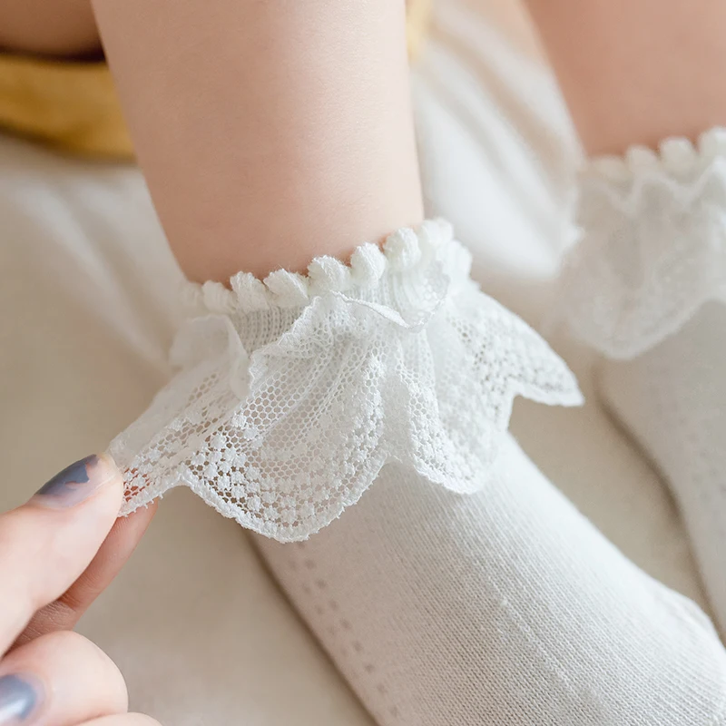 Plus Size Socks Korean Children Cotton Newborn Babies Thin Girls Princess Mesh Socks Spring Dance Lace Cute Color Student Socks