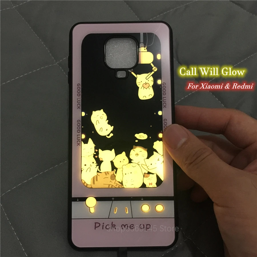 Poco X3 Pro Coque Back Cover For Xiaomi Redmi Note 9 10 Pro 8 7 7S 9S 10s LED Flash Case Funda Red Mi 9 C 11 Glass Cute Cat