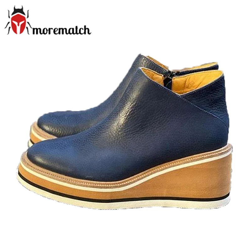 

Ботильоны Женские однотонные на молнии сбоку, повседневные универсальные полусапожки на танкетке с низким верхом и круглым носком, осень