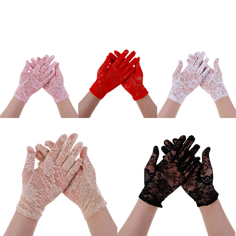 1 Pair Women lady Simple Short bridal evening wedding party prom driving costume lace gloves New Black/White/Red 3 Colors