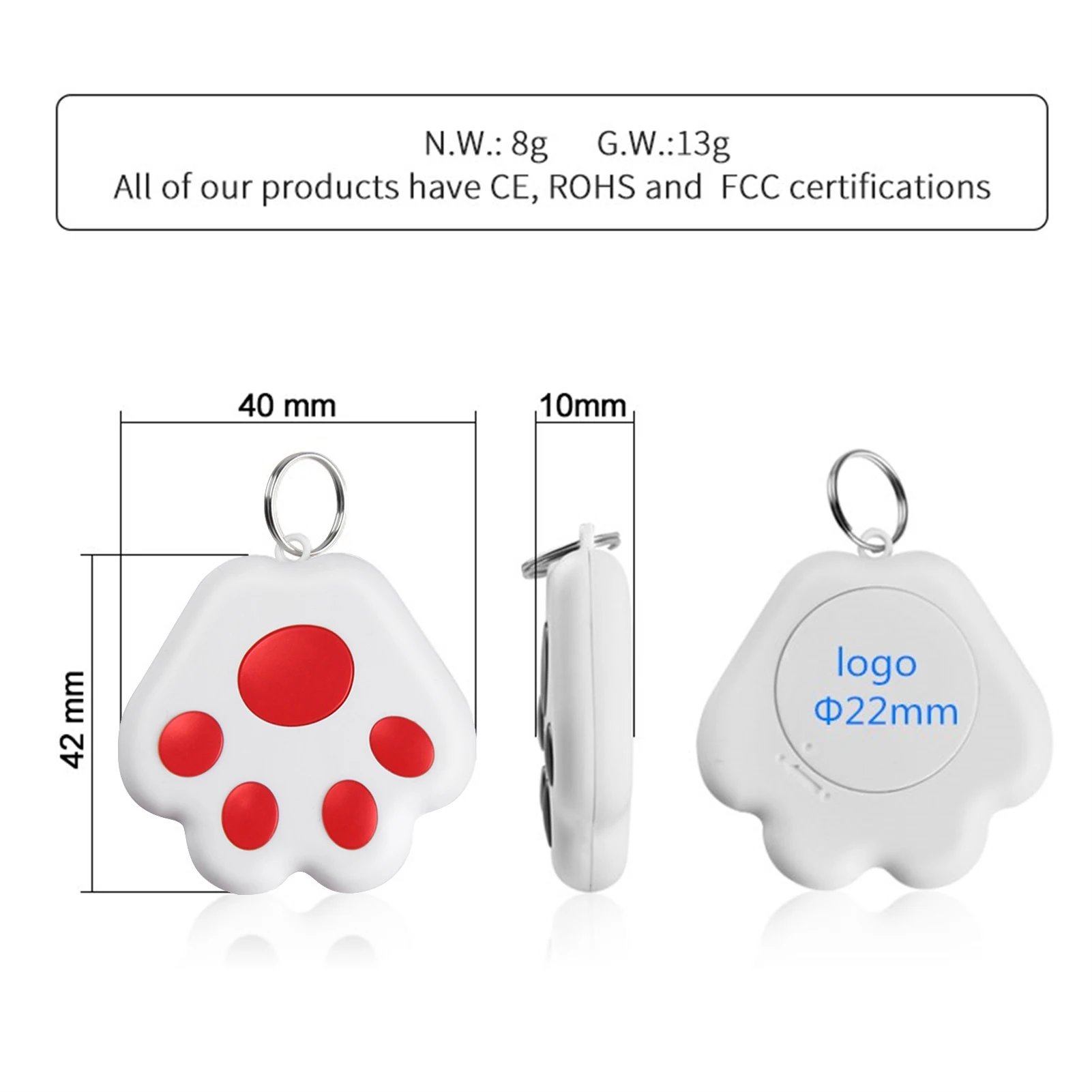 

Mini Bluetooth Tracker Device Cute Dog Paw Shape Bluetooth Locator Mobile Phone Two-way Alarm Reminder Pet Kids Anti-lost Device