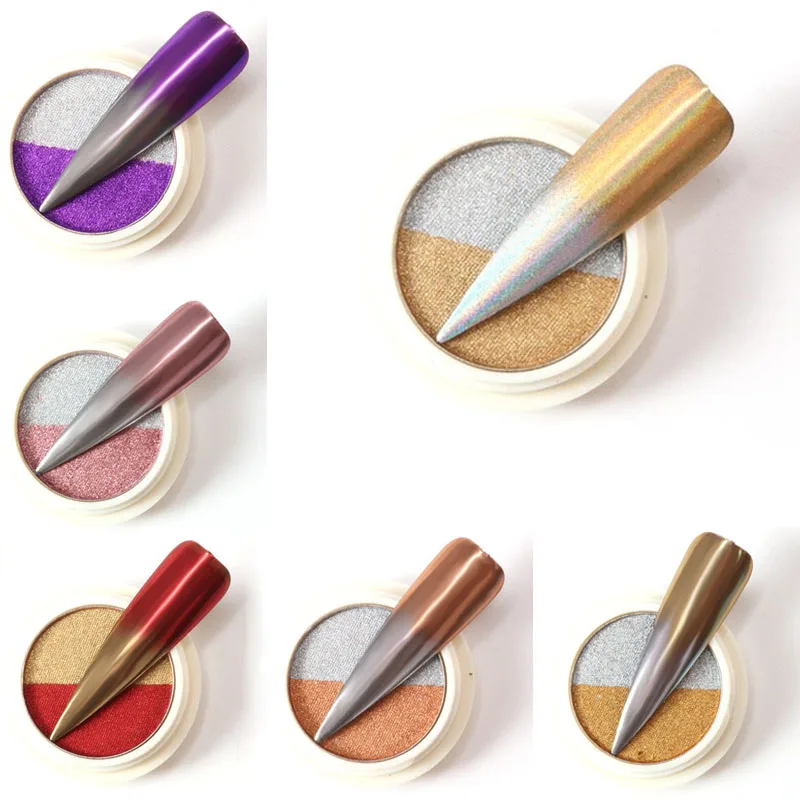 Двухцветная розовая Золотая зеркальная пудра металлический блеск для ногтей