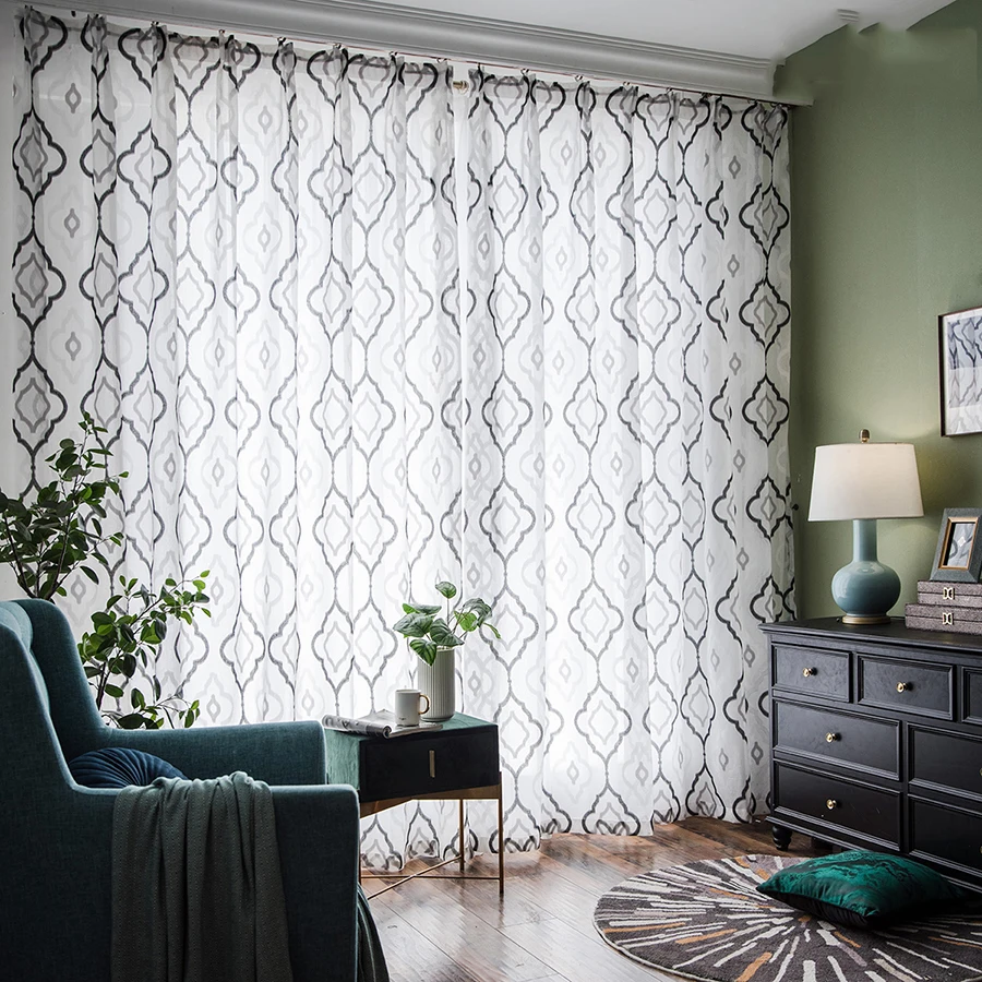 Mdoren простые черно белые Геометрические жаккардовые вуаль тюль занавески для