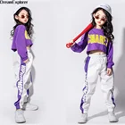 Спортивный костюм для девочек, Свитшот и Джоггеры в стиле хип-хоп, короткий топ для детей, уличная одежда, спортивные штаны, танцевальная одежда для подростков