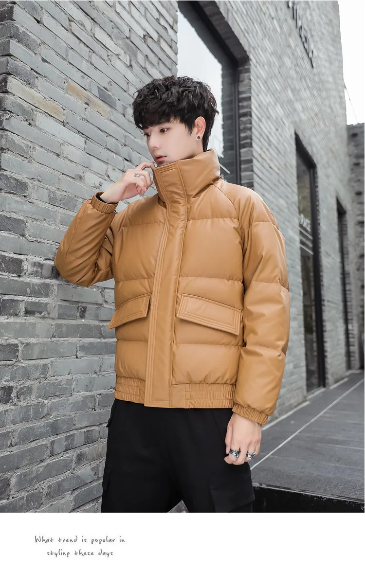 

Korean Men's Down Coat Solid Stand Collar Pocket Zipper Thick Wind-proof Warm Casual Fashion Winter Hot Sale Male Parka