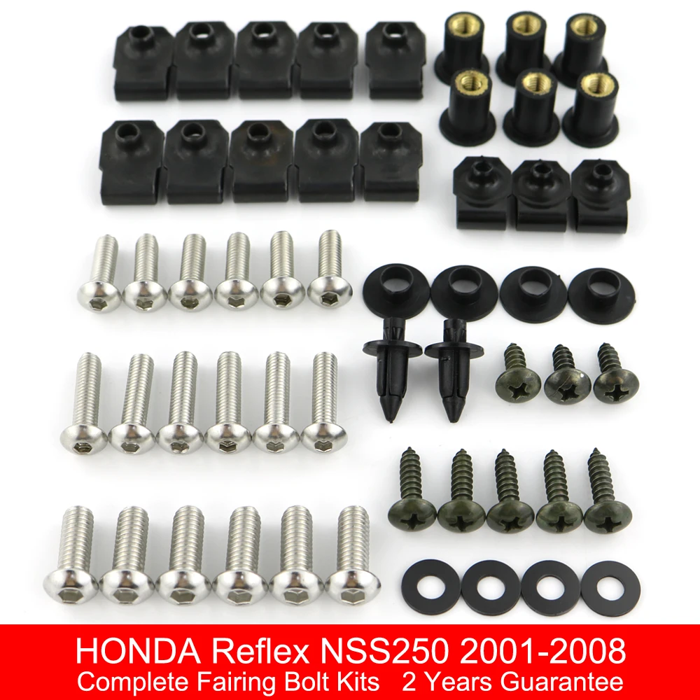 

Fit For HONDA Reflex NSS250 2001-2008 Motorcycle Complete Full Fairing Bolts Kit Stainless Steel Covering Bolts Bodywork Screws
