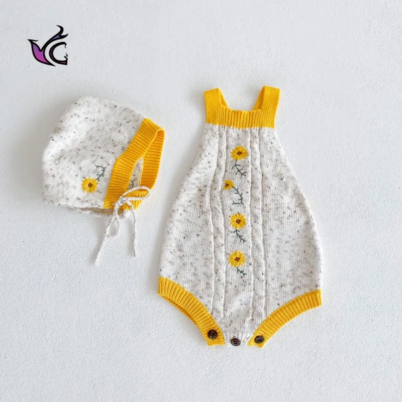 

Yg Autumn Baby Boys' And Girls' Cotton Yarn Knitting Embroidery 0-3 year old Suspender Jumpsuit Triangle Climbing Suit