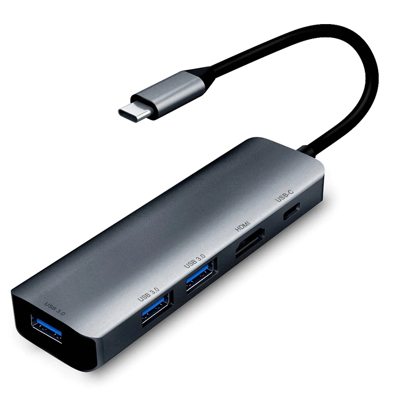 USB C концентратор многопортовый адаптер 5 в 1 Алюминий с 4K HDMI Выход 3 портами