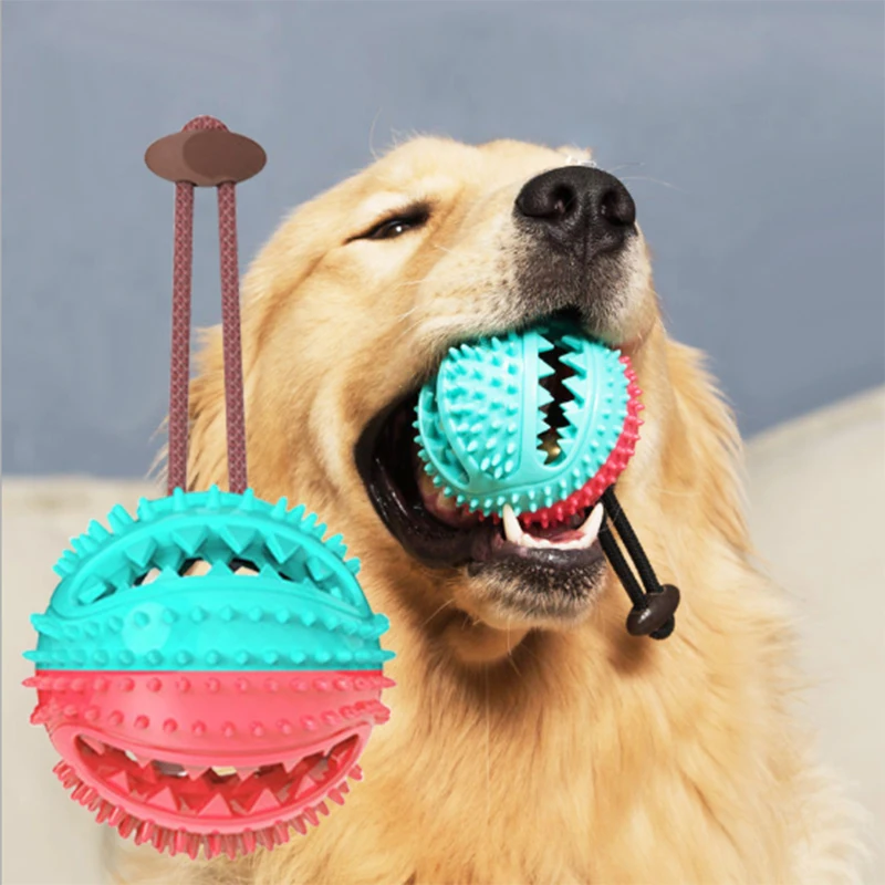 

Pet Dog Toys Food Ball Food Dispenser For Dogs Stretch Rubber Leaking Ball Interactive Chew Toys Tooth Cleaning Balls With Bell